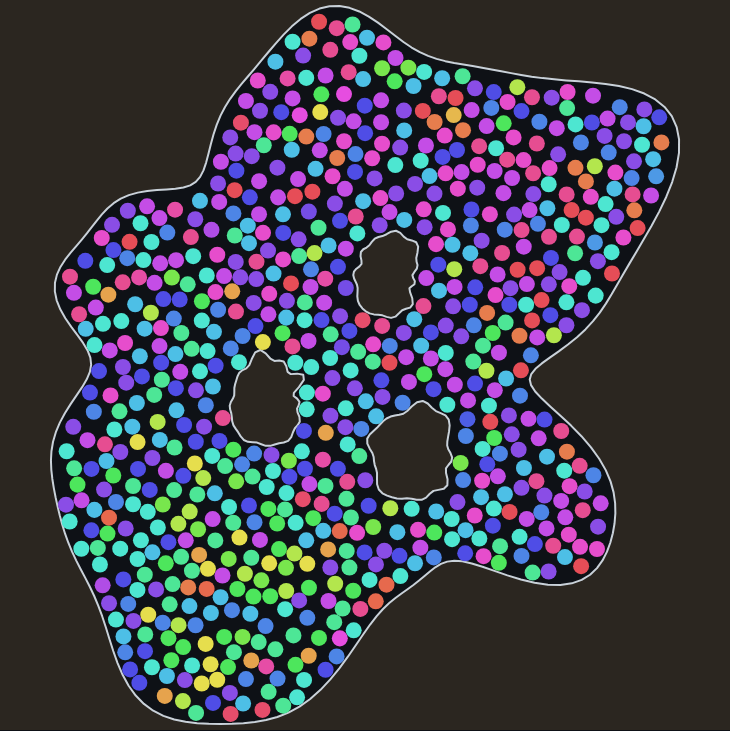 A cave map filled with coloured balls